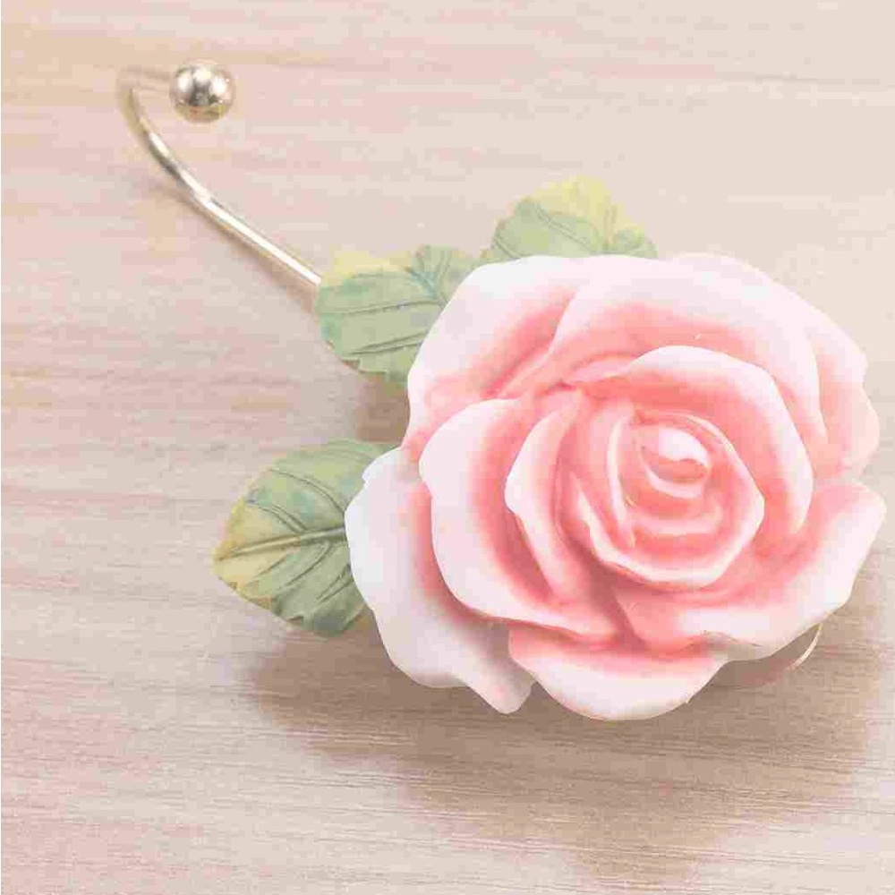 Set of 3 Elegant Pink Resin Rose Wall Hook